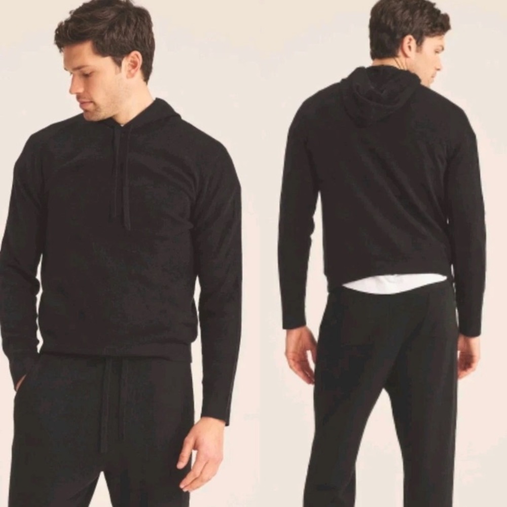 NAADAM CASHMERE BLACK HOODED LONG SLWEVE PULLOVER SWEATER MENS XL